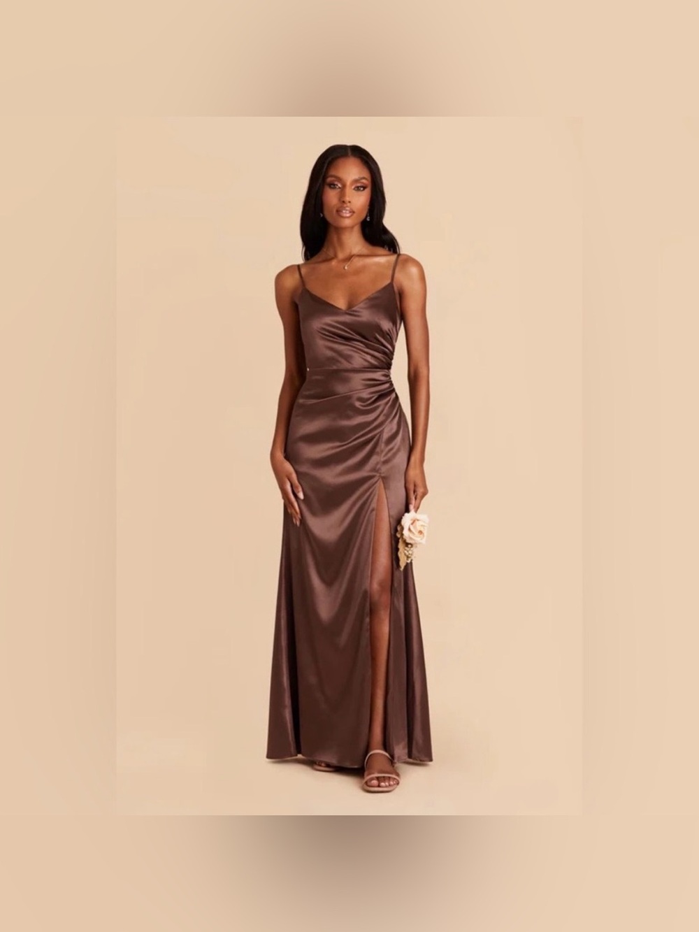 BIRDY GREY Catherine Shiny Satin Chocolate Brown Bridesmaid Dress Size Medium